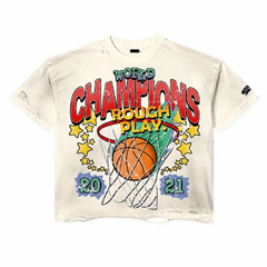 Roughplay Basketball Champions Distressed Ripped Hem Oversized Tee