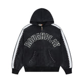Roughplay Rivet‑Studded Side‑Stripe Oversized Zip‑Up Hoodie