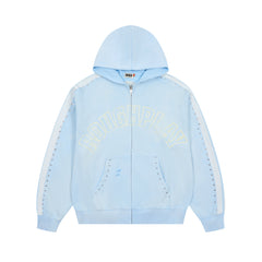 Roughplay Rivet‑Studded Side‑Stripe Oversized Zip‑Up Hoodie