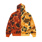 Roughplay Split Camo Rhinestone Oversized Zip‑Up Hoodie