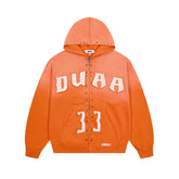 DUAA 33 Rhinestone Studded Gothic Letter Zip‑Up Hoodie