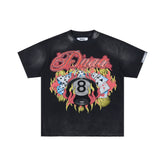 DUAA Retro 8‑Ball Dice Flame Gothic Rhinestone Oversized Tee