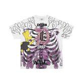 DUAA Skeleton Ribcage Graffiti Flame‑Sleeve Rhinestone Oversized Tee