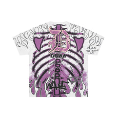 DUAA Skeleton Ribcage Graffiti Flame‑Sleeve Rhinestone Oversized Tee