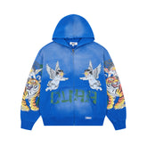 DUAA Blue‑Washed Oversized Angel & Tiger Zip‑Up Jacket