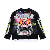 Roughplay Laser Eye Skull Fake Two‑Piece Oversized Long‑Sleeve Tee