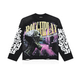 Roughplay Black Skull Rhinestone Oversized Long‑Sleeve Tee