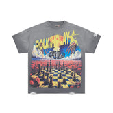Roughplay Chessboard Skeleton Hands Poppy Flower Oversized Tee