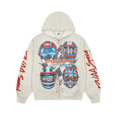 DUAA Speed Racing Helmet Rhinestone Zip‑Up Hoodie
