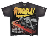 Roughplay Skull Car Rhinestone Distressed Oversized Tee