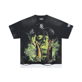 Roughplay Hip‑Hop Skull Smoke Graphic Oversized Tee