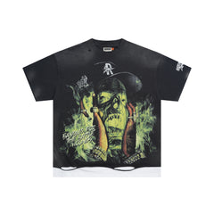 Roughplay Hip‑Hop Skull Smoke Graphic Oversized Tee
