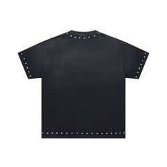 DUAA Malibu Motorcycle Rhinestone Trim Collar & Hem Oversized Tee