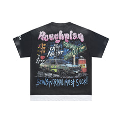 Roughplay NYC Police Car Rhinestone Oversized Tee