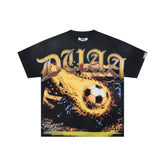 DUAA Fire Print Football Gothic Gradient Logo Oversized Tee