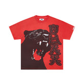 DUAA Vintage Black Panther Gothic Letter Rhinestone Oversized Tee