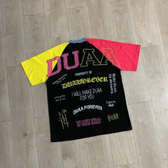 DUAA Color‑Block Raglan Rhinestone Slogan Oversized T‑Shirt