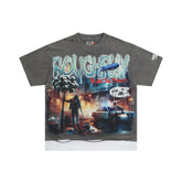 Roughplay Street Scene Skull Rhinestone Oversized Tee