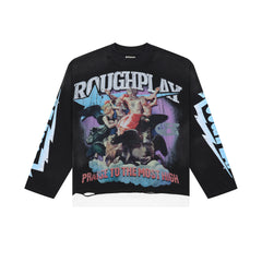 Roughplay Angel Rhinestone Fake Two‑Piece Long‑Sleeve Tee