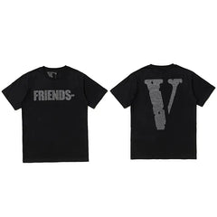 Vlone All-Over Text Grid "FRIENDS-" Graphic T-Shirt - Black