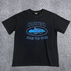 Corteiz "Rules The World" Alcatraz Graphic Tee (Black & Royal Blue Edition)