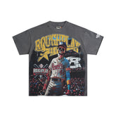 Roughplay Skull Baseball Player Rhinestone Oversized Tee