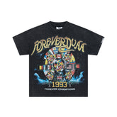 Duaa Black Ferris‑Wheel World‑Flag Rhinestone Oversized Tee