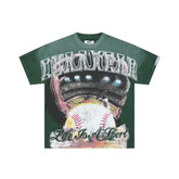 Duaa Distressed Hole‑Sleeve Rhinestone Baseball Oversized Tee