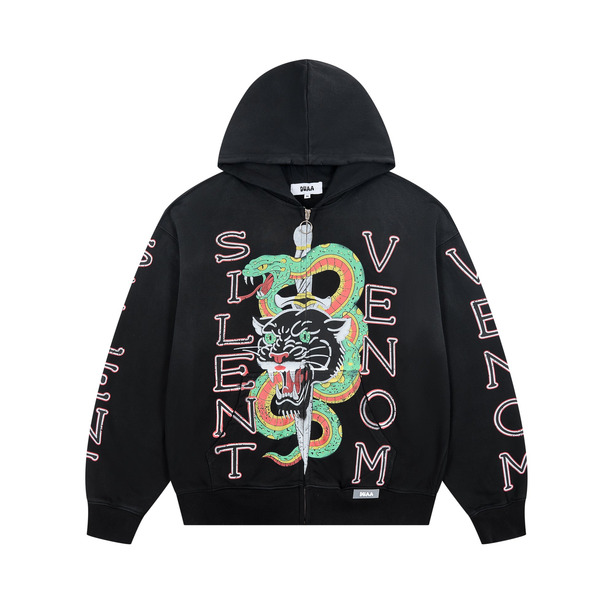 DUAA Silent Venom Panther Snake Graphic Zip‑Up Hoodie