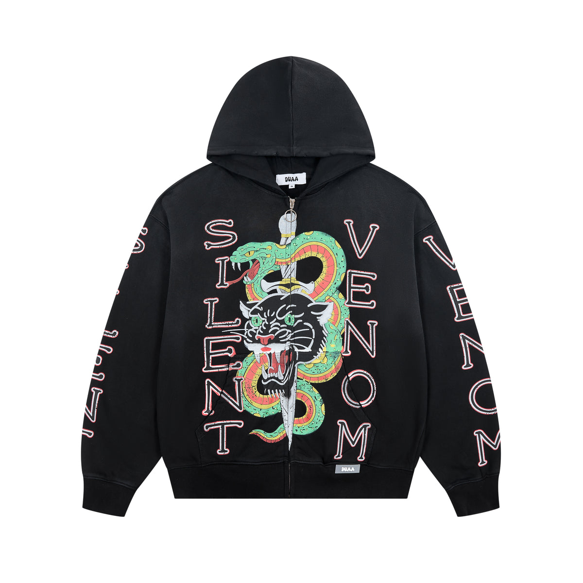 DUAA Silent Venom Panther Snake Graphic Zip‑Up Hoodie