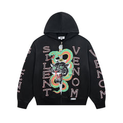 DUAA Silent Venom Panther Snake Graphic Zip‑Up Hoodie