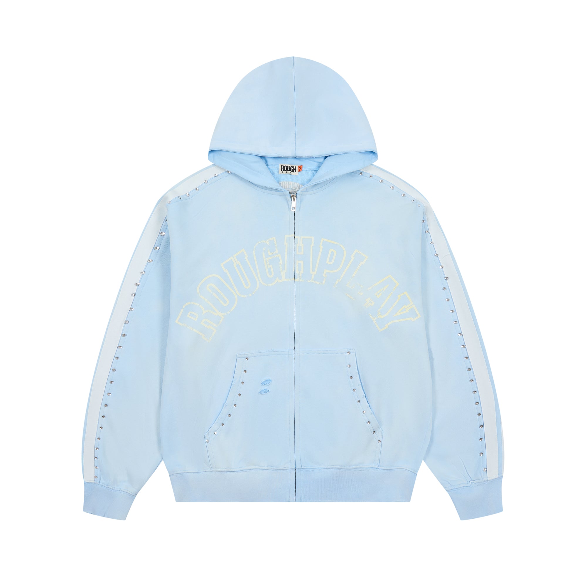 Roughplay Rivet‑Studded Side‑Stripe Oversized Zip‑Up Hoodie
