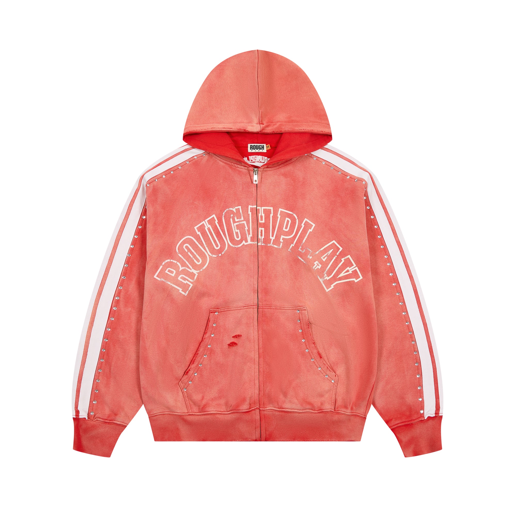 Roughplay Rivet‑Studded Side‑Stripe Oversized Zip‑Up Hoodie