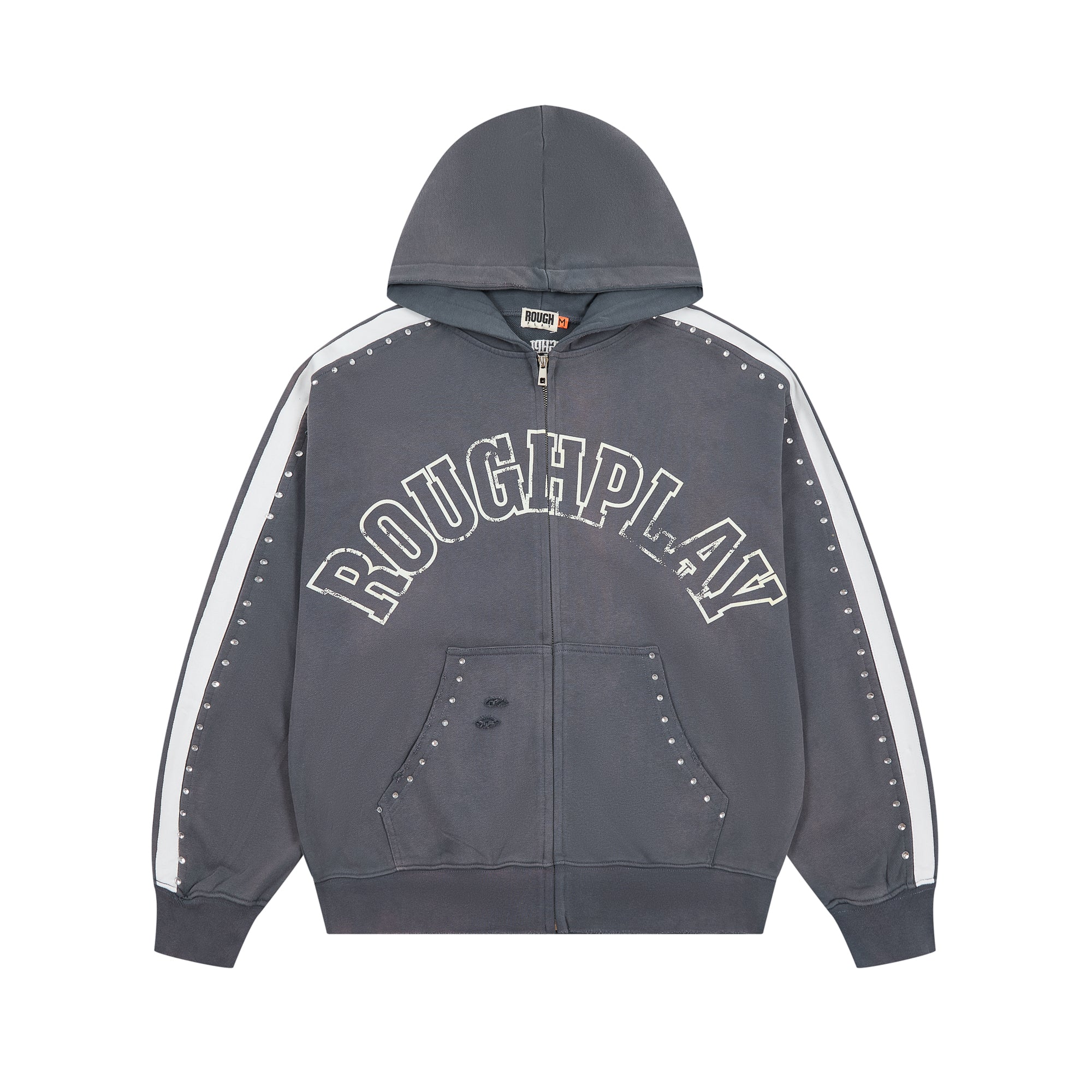 Roughplay Rivet‑Studded Side‑Stripe Oversized Zip‑Up Hoodie