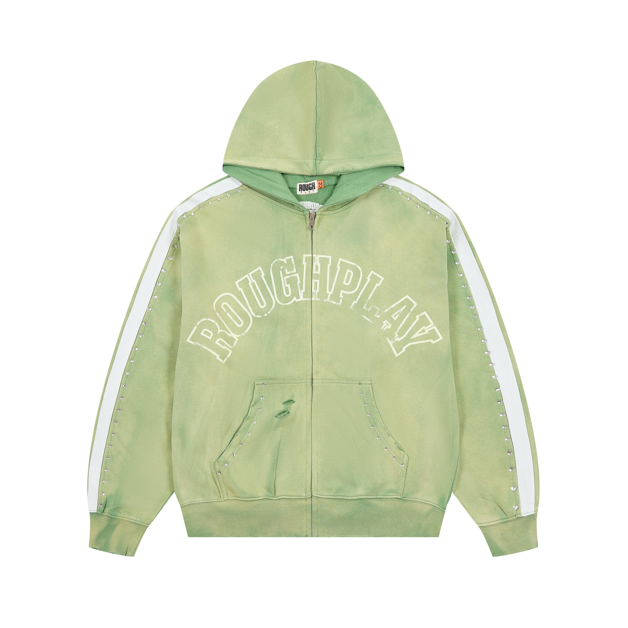 Roughplay Rivet‑Studded Side‑Stripe Oversized Zip‑Up Hoodie