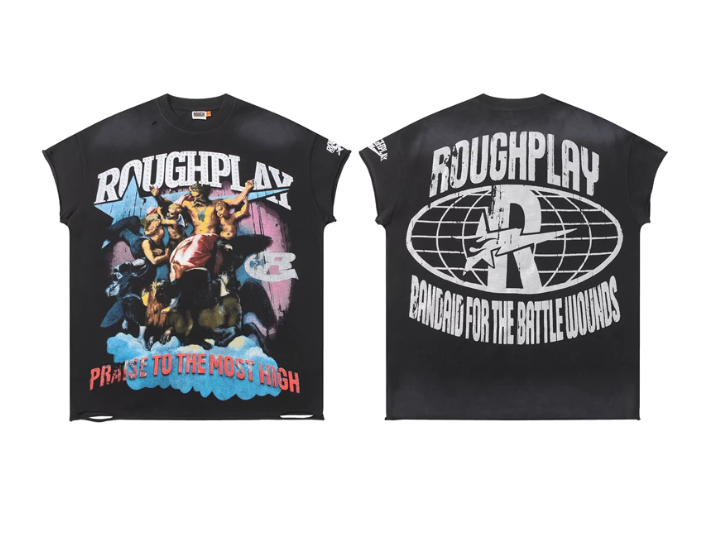 Roughplay Renaissance Art Rhinestone Distressed Oversized Tee