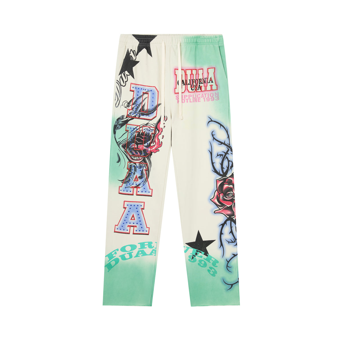 DUAA Gradient Rose Tattoo Straight‑Leg Sweatpants