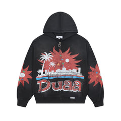 DUAA California Palm Sun Graphic Zip‑Up Hoodie