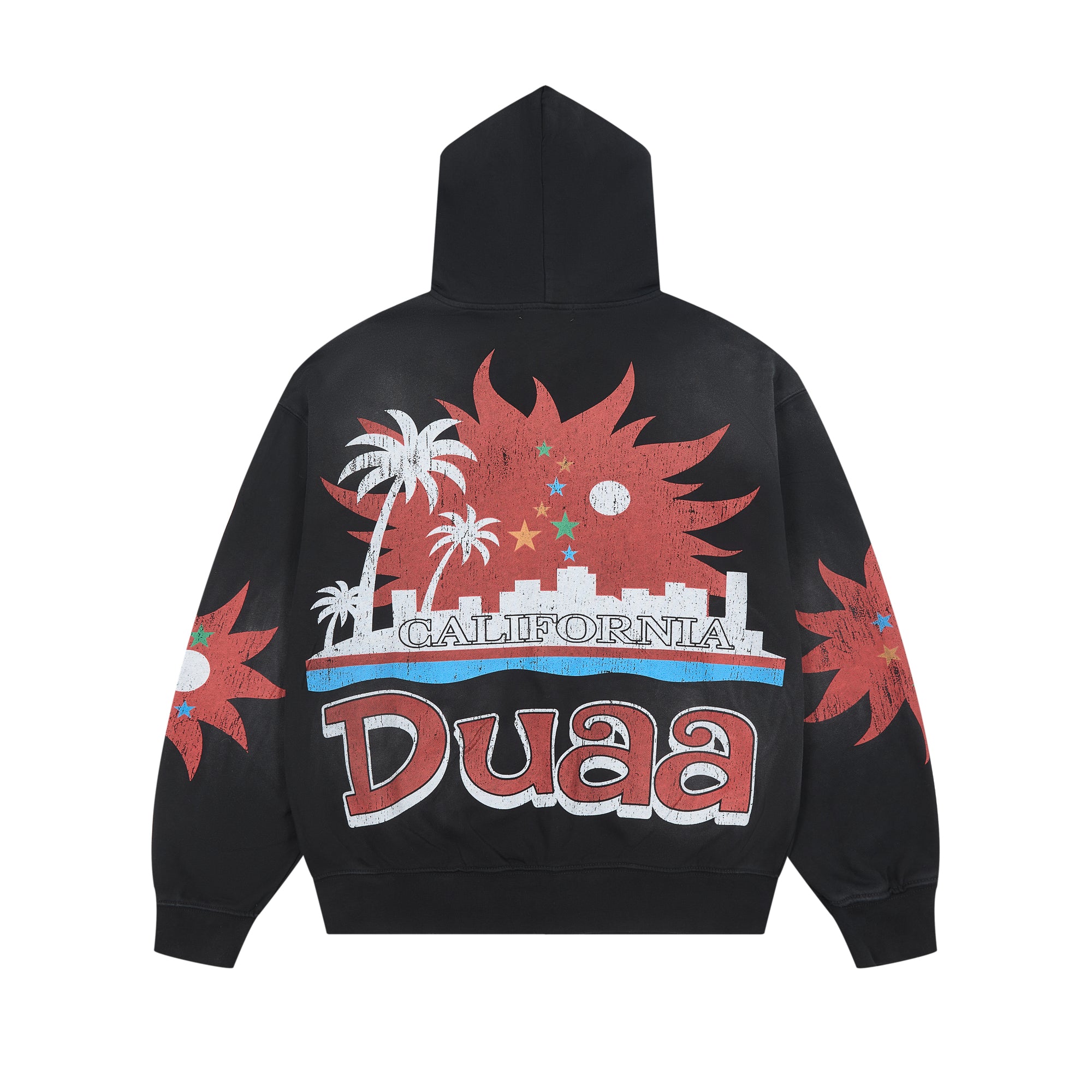DUAA California Palm Sun Graphic Zip‑Up Hoodie