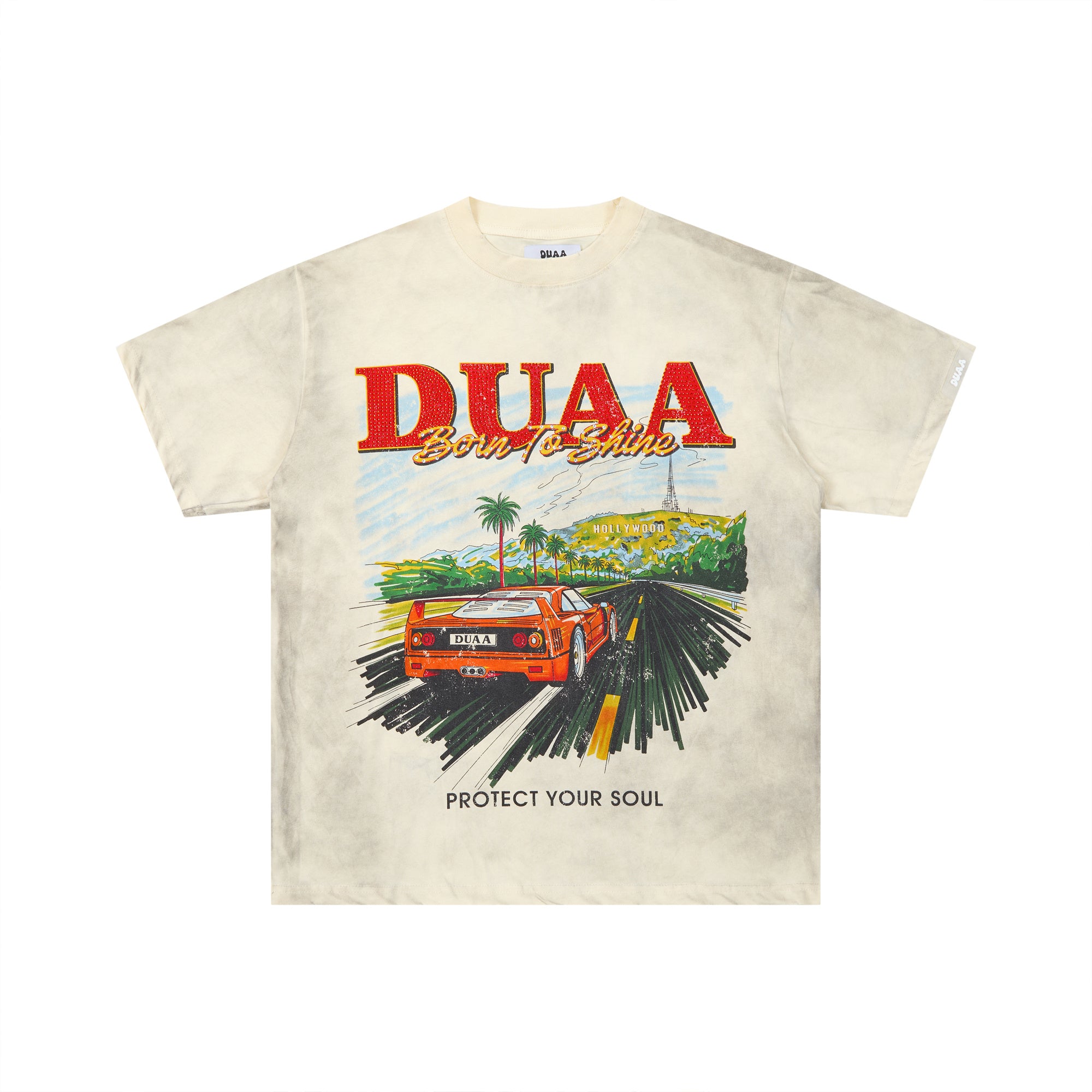 DUAA Born To Shine Sports Car Rhinestone Oversized Tee