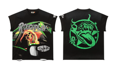 Roughplay Rhinestone Skull Car Punk Oversized Tank Top
