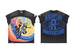 Roughplay Cartoon Bicycle Rhinestone Distressed Oversized Tee