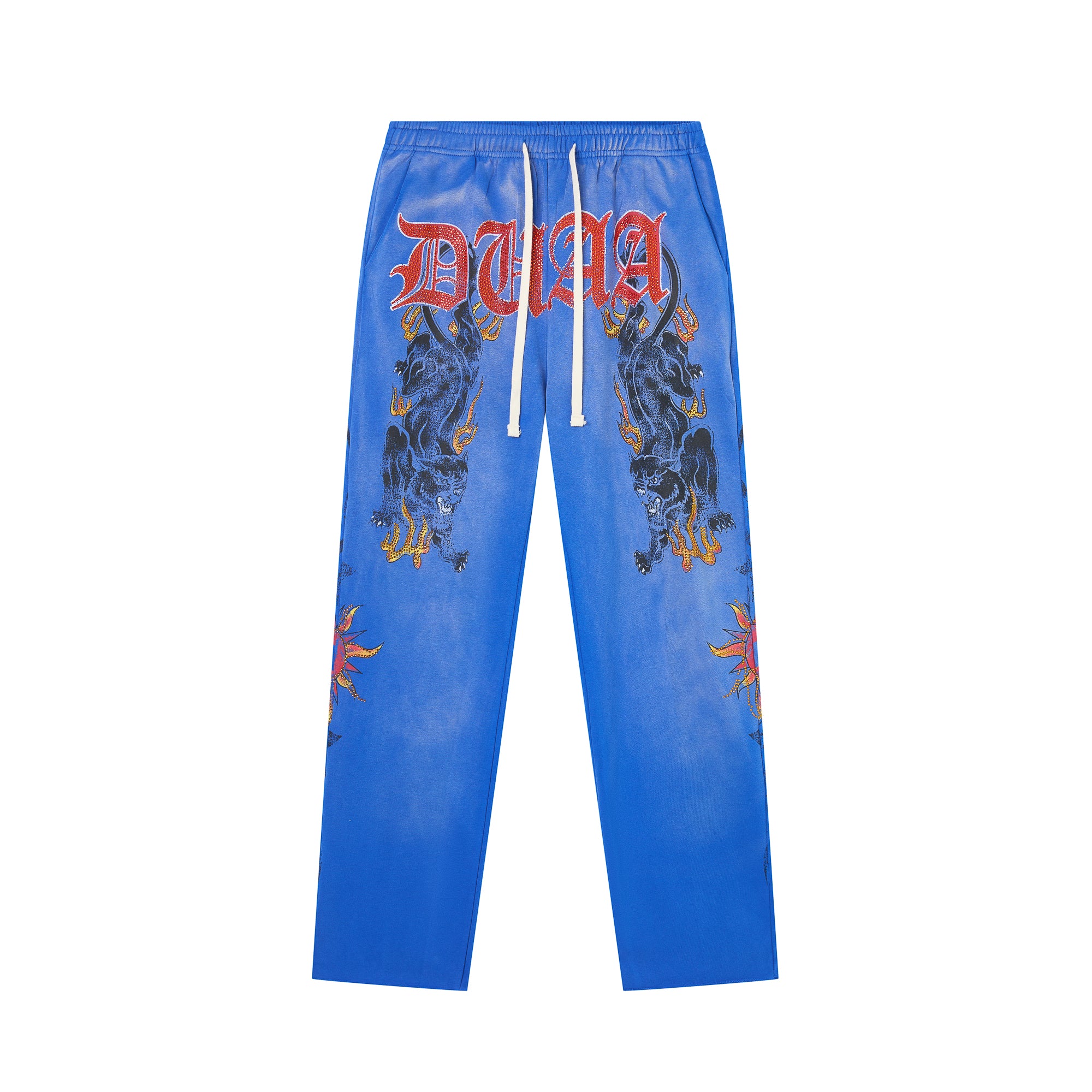DUAA Flaming Panther Tattoo Straight‑Leg Sweatpants