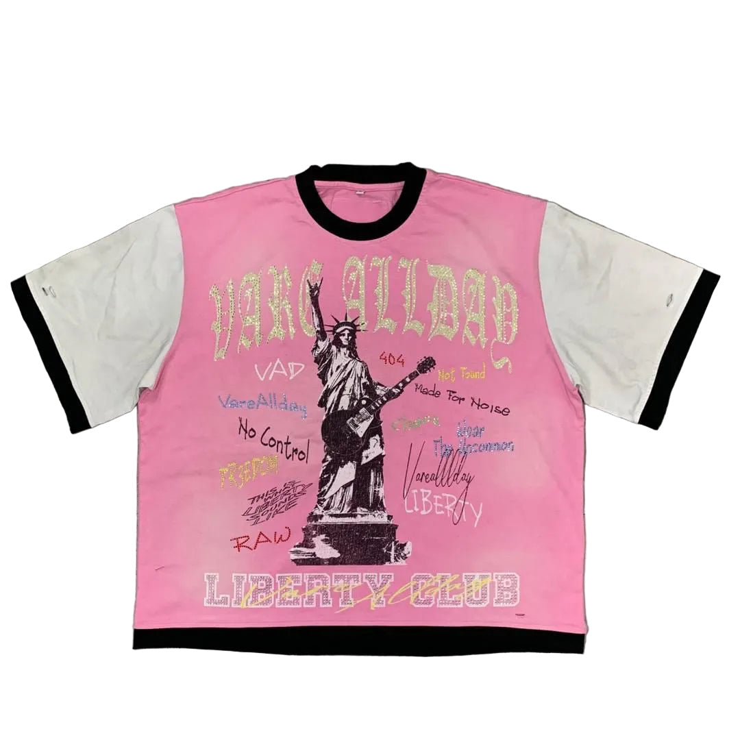 Vare All Day Statue Of Liberty Rock‑N‑Roll Ringer Tee