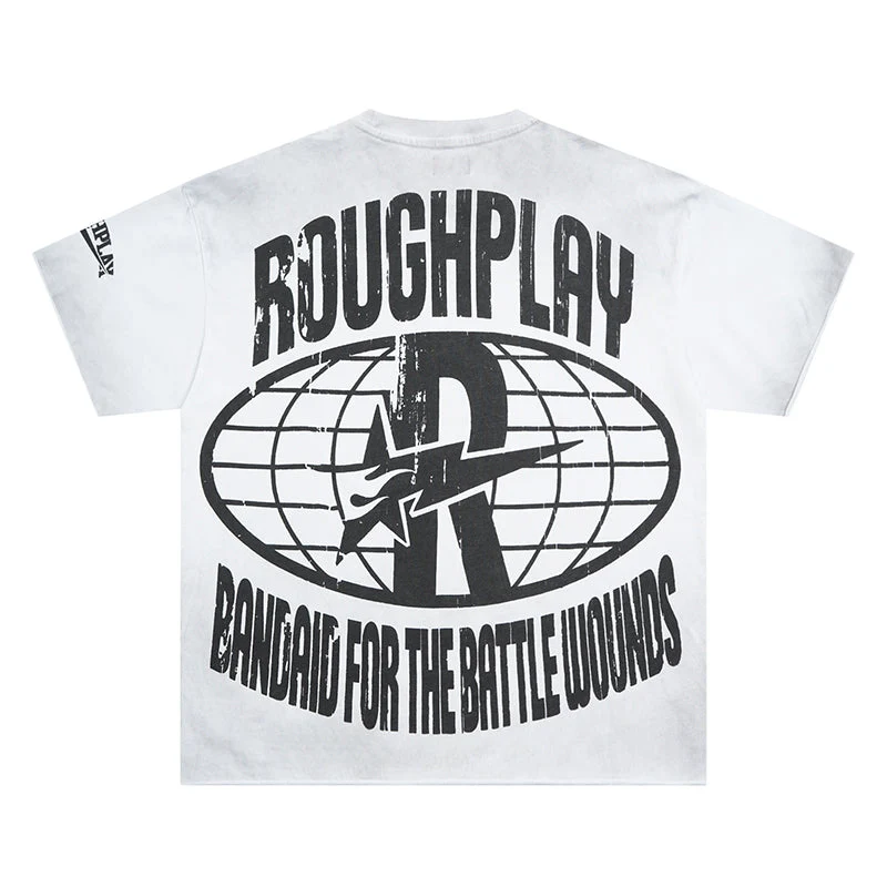Roughplay Skull Heart Globe Logo Distressed Oversized Tee