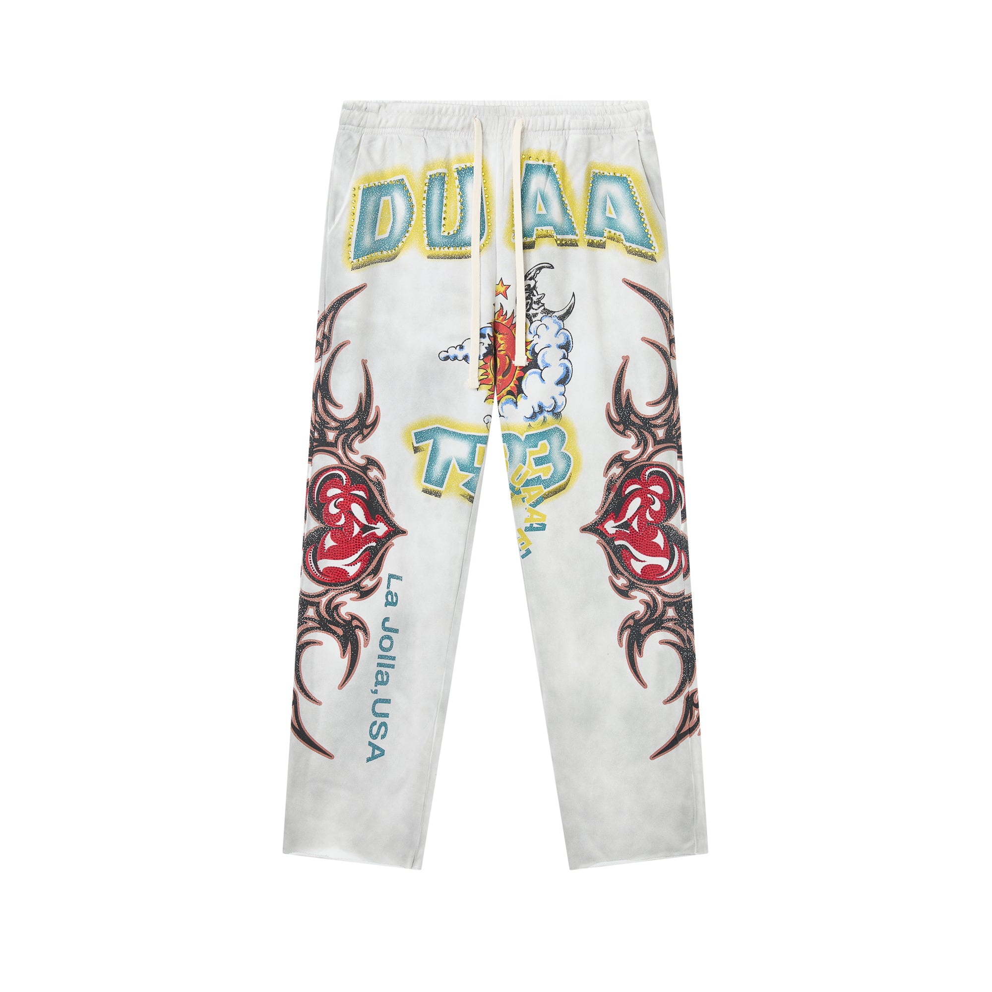 DUAA Sun‑Moon Tribal Heart Straight‑Leg Sweatpants