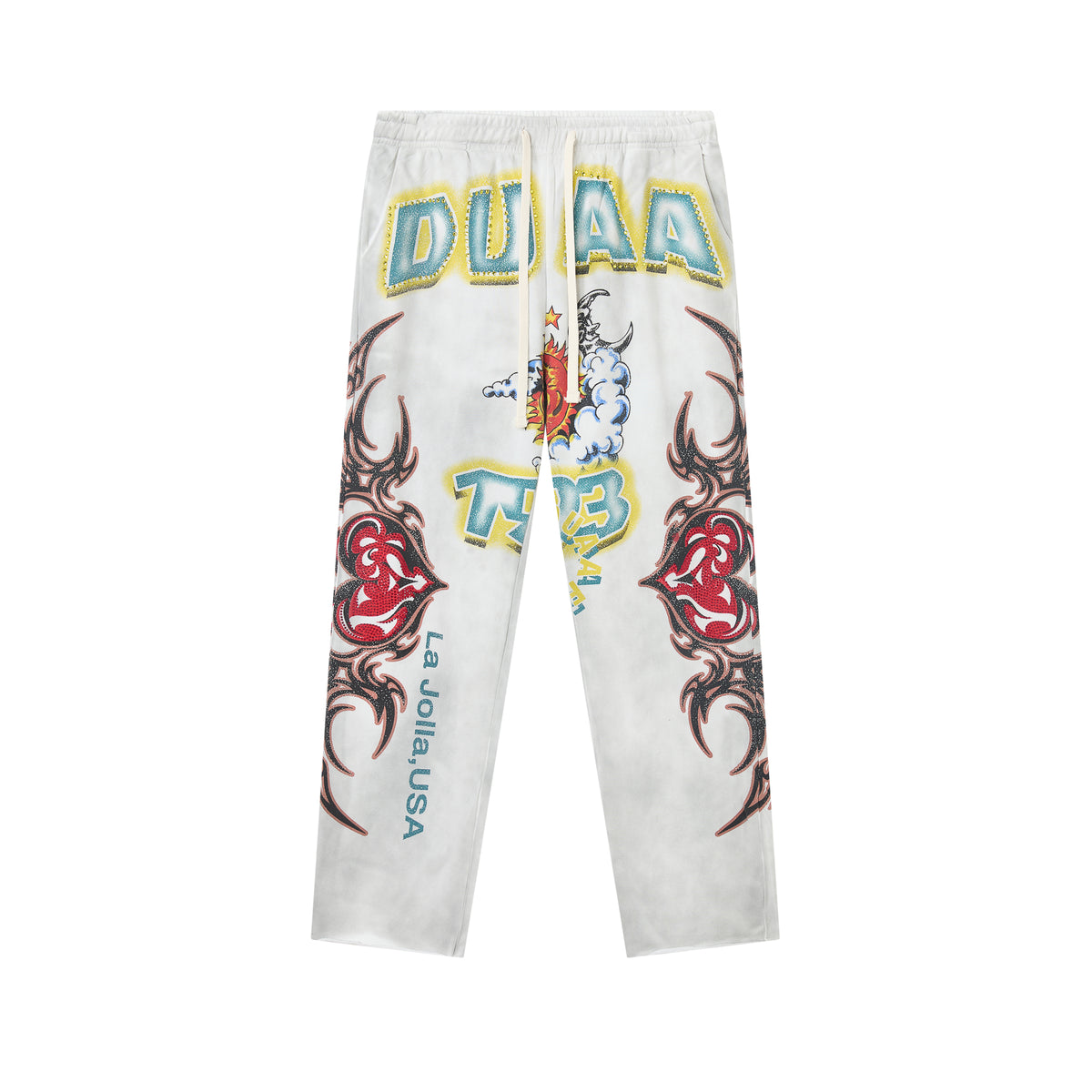 DUAA Sun‑Moon Tribal Heart Straight‑Leg Sweatpants