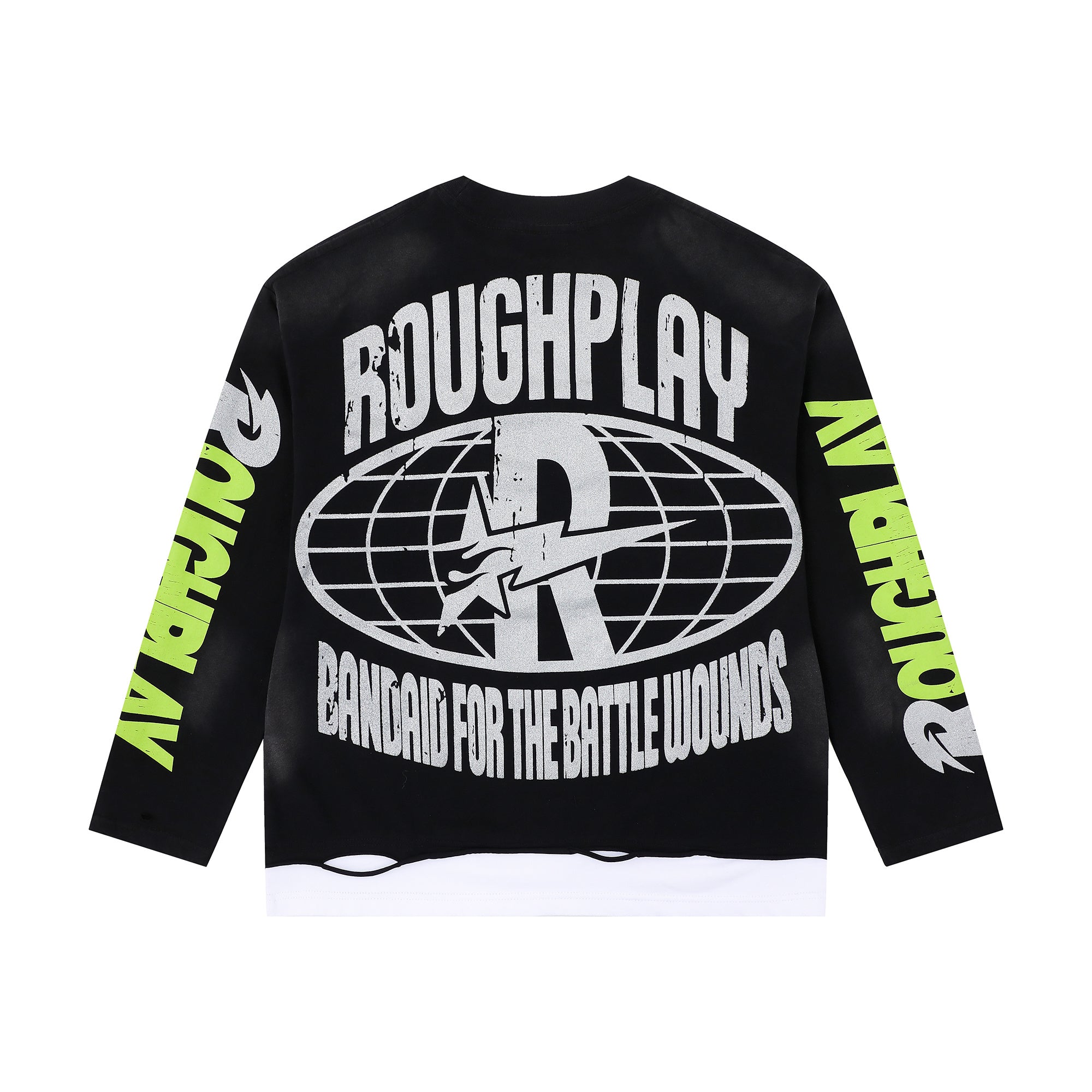 Roughplay Laser Eye Skull Fake Two‑Piece Oversized Long‑Sleeve Tee