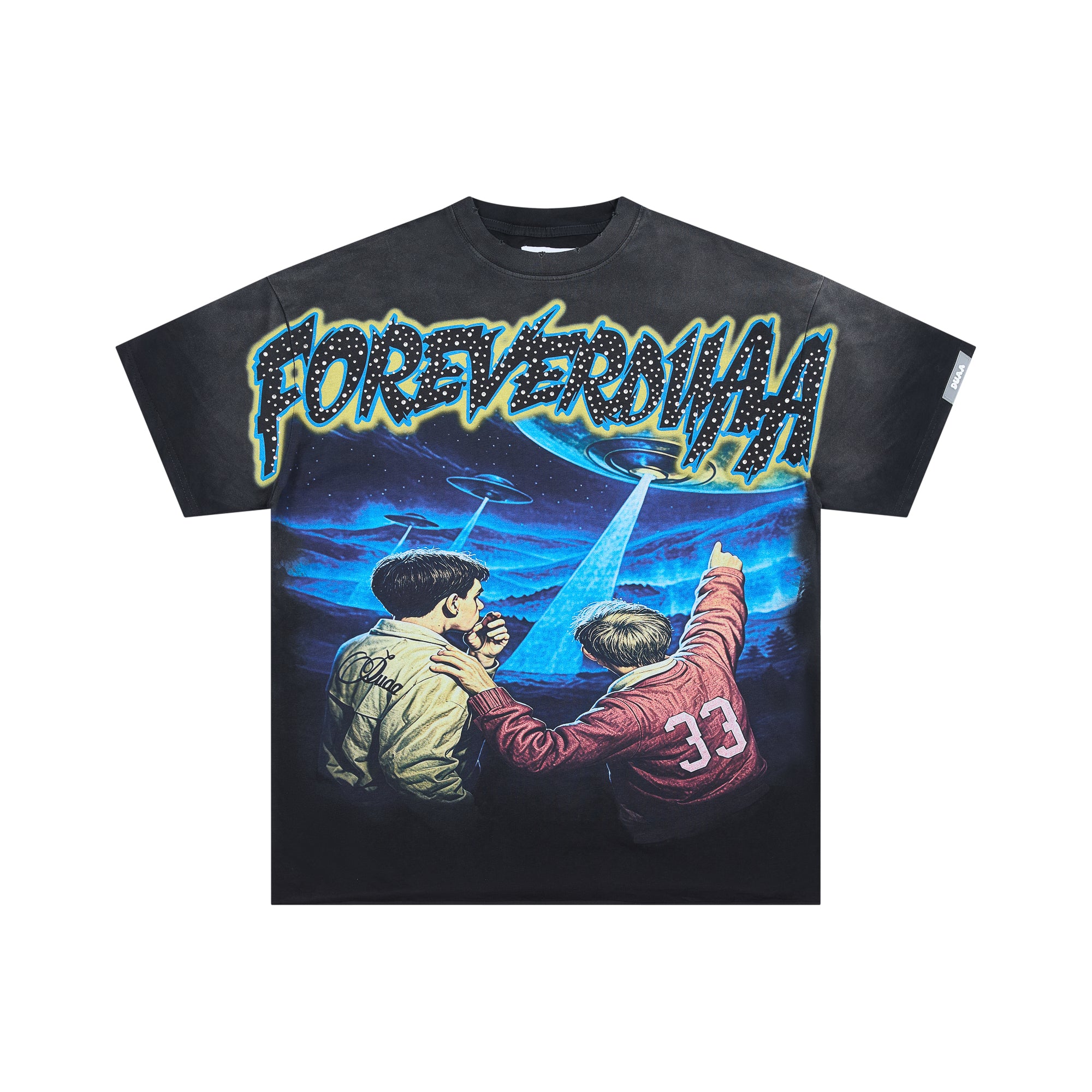 DUAA Retro Alien UFO Neon Graffiti Sci‑Fi Oversized Tee