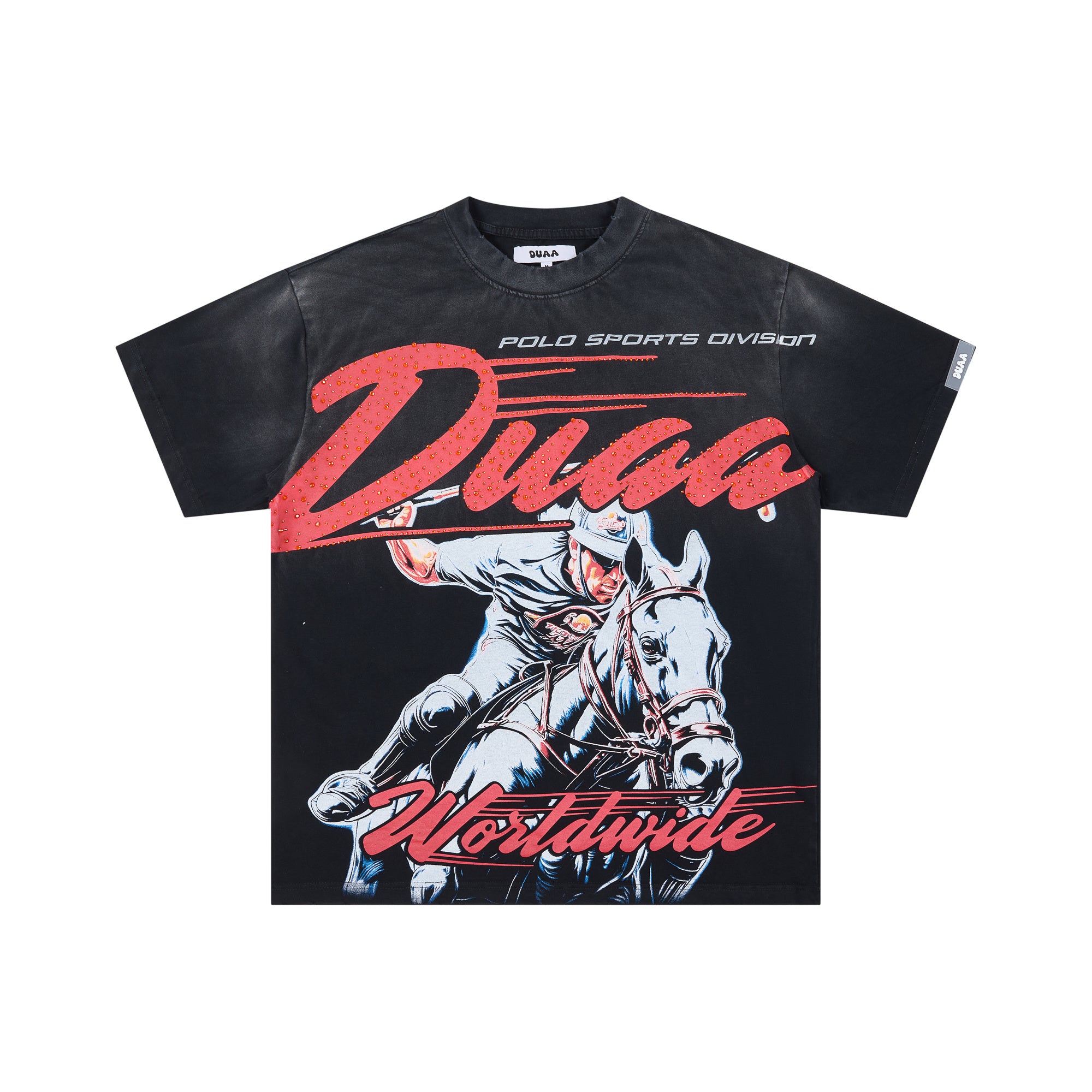 DUAA Worldwide Retro Horse Rider Rhinestone Oversized Tee